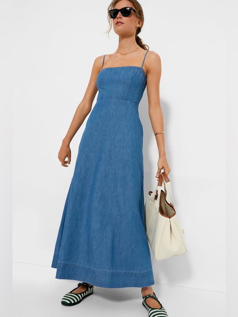 Tuckernuck Blue Chambray Rhea Denim Maxi Dress with Spaghetti Straps